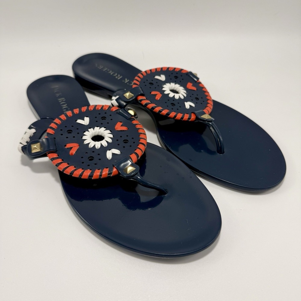 Jack Rogers Jelly Sandals Navy Orange White Comfortable Summer Flip Flops Size 9